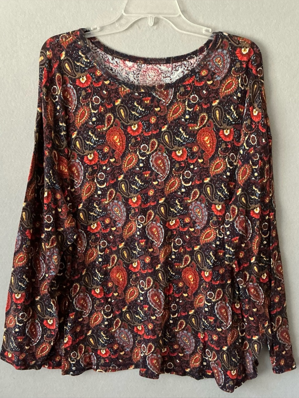 Westbound Paisley Top 3X Cotton Rayon Blend Boho Fall Knit Blouse Long Sleeve